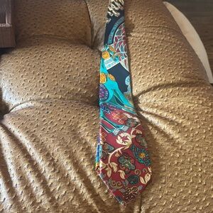 Hermes Paris Silk Paisley Pattern Tie in Teal and Burgundy - Men Accessories